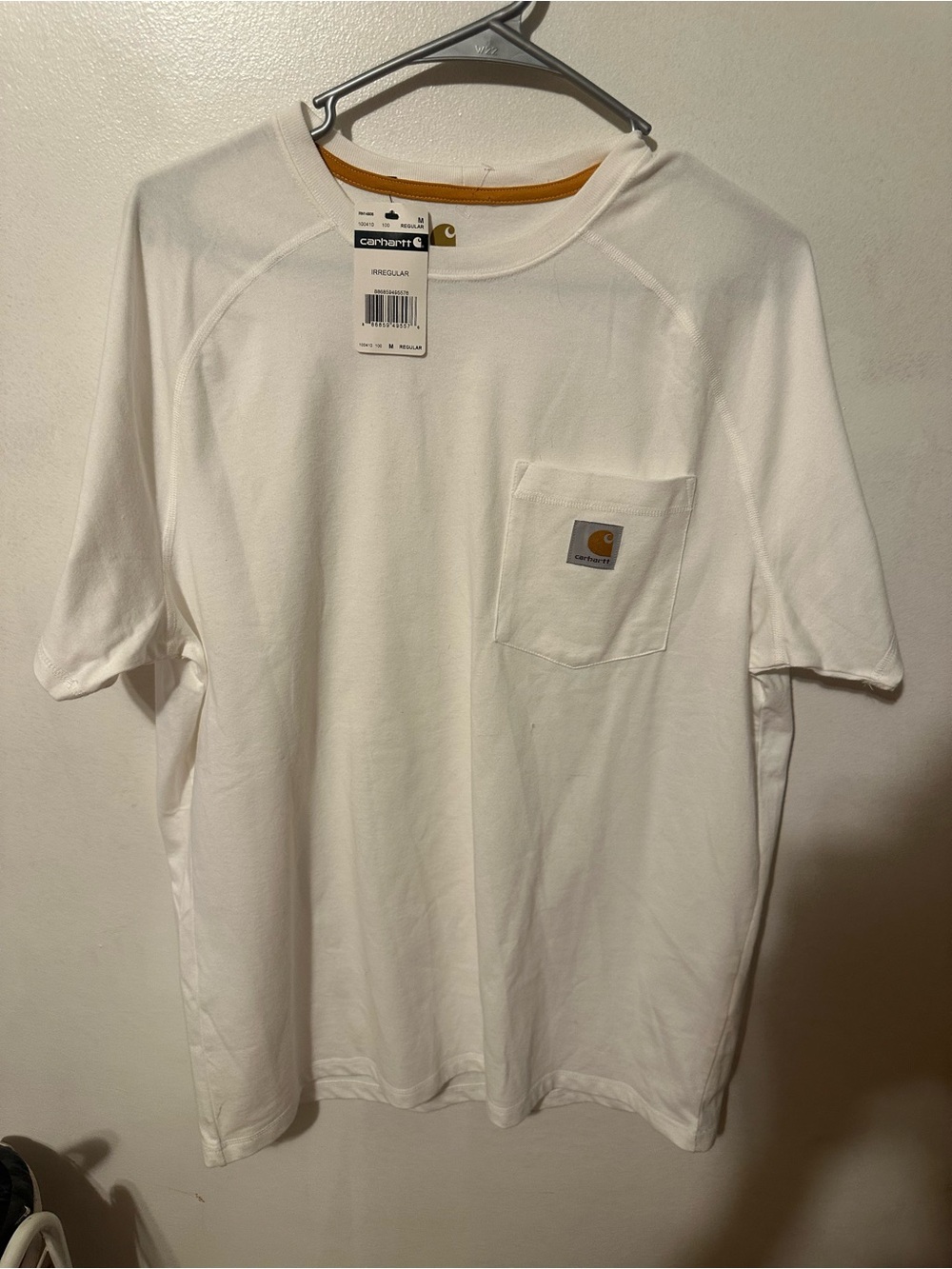 Carhartt Men’s White Short-Sleeve Pocket Crew Tee with Tan Trim